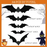 Halloween Decorations Bats Wall Decor Halloween Party Decorations Indoor Outdoor Halloween Decor Supplies, 64 Pcs Reusable PVC 3D Black Bats Stickers for Creepy Home Bathroom Decor