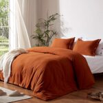 NexHome Burnt Orange Duvet Cover Sets King Size 3 Piece Double Brushed Microfiber King Duvet Cover with Button Closure & Corner Tie 1 Breathable and Soft Duvet Cover 104×90 inches + 2 Pillow Shams