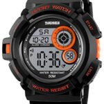 FANMIS Mens Military Multifunction Digital Watches 50M Water Resistant Electronic 7 Color LED Backlight Black Sports Watch (Orange)