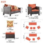 ovios 5 Piece Patio Furniture, Outdoor Furniture Sets, Modern Wicker Patio Furniture Sectional and 2 Pillows, All Weather Garden Patio Sofa, Backyard, Steel (Orange Red)