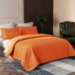 Whale Flotilla King Size Quilt Bedding Set, Soft Orange King Quilts Bedspreads for All Seasons, Lightweight Geometric Star Pattern Coverlets – 3 Pieces(1 Quilt, 2 Pillow Shams)