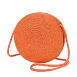 Yomietar Womens Small Round Straw Crossbody Bag Beach Shoulder Bag Handbag Purse for Summer, Orange