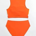 SOLY HUX Girl’s Color Block Zipper Front Bikini Set Bathing Suits 2 Piece Swimsuit Orange Colorblock 8-9Y