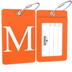 Luggage Tag Initial – Fully Bendable Tag w/Stainless Steel Loop (Orange) (Letter M)
