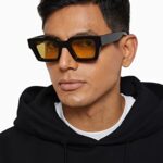 AIEYEZO Square Sunglasses for Women Men Square Thick Frame Sun Glasses Simple Designer Style Shades (Black/Yellow)