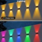 Roopure Solar Fence Lights 4 Pack, 5 Modes Warm White & RGB Solar Lights for Outside Wall, Up & Down Solar Deck Lights Waterproof LED, Bright Outdoor Light Color Changing Decor for Halloween Christmas