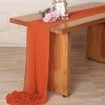 SHERWAY 27 x 120 Inch Burnt Orange Chiffon Wedding Table Runner, Soft Semi Sheer Table Runner Overlay, Rustic Wedding Bridal Shower Baby Shower Decoration