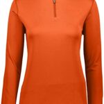 Augusta Sportswear Ladies Attain Wicking 1/4 Zip Pullover – Women’s Running Long Sleeve Jacket with Sun Protection, Orange, Medium