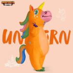 Spooktacular Creations Adult Inflatable Costume, Full Body Orange Unicorn Air Blow-up Deluxe Halloween Costume(Orange)