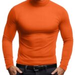Zengjo Men Thermal Shirt Long Sleeve Mock Neck(Orange,L)