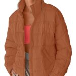 Muchpow Women’s Lightweight Down Coat Long Sleeve Full Zipper Oversized Packable Short Puffer Jackets(Orange,Small)