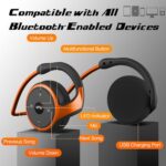 RTUSIA Small Bluetooth Headphones Wrap Around Head – Sports Wireless Headset with Built in Microphone and Crystal-Clear Sound, Foldable and Carried in The Purse, and 12-Hour Battery Life (Orange)