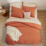 Bedsure Burnt Orange Comforter Set Queen Size, 7 Pieces Soft Comforter for Queen Size Bed with Sheets, Pillowcases & Shams, All Season Boho Bed in a Bag Queen Size, Contrasting Design