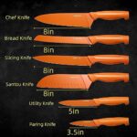 FOURDOTKNIFE Orange knife set 6pcs Kitchen Knives Chef Set, Sharp Kitchen Knives Set Stainless Steel, Kitchen Knife Set Dishwasher Safe with Sheathes