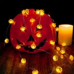 BOHON Halloween Lights 3D Jack-o-Lantern 10ft 30 LEDs Pumpkin String Lights Battery Powered Orange Lights for Halloween Party Indoor Fall Outdoor Harvest Thanksgiving Decorations