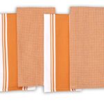 AMOUR INFINI Kitchen Towels – 2 Stripe + 2 Waffle Super Soft and Absorbent Kitchen Towels – Perfect for Kitchen Cleaning and Drying Dishes – Pack of 4 Washable Tea Towels (28×20 Inch – Orange)