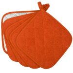 Lifaith 100% Cotton Kitchen Everyday Basic Terry Pot Holder Heat Resistant Coaster Potholder for Cooking and Baking Set of 5 Orange