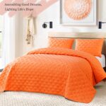 Exclusivo Mezcla Orange Quilt Set Twin Size, 2 Pieces Stitched Pattern Twin Quilts (68″x90″) with 1 Pillow sham, Lightweight Bedspreads Soft Coverlet for All Seasons