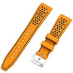 YISIWERA Durable Rally Racing Two Tone 22mm Orange Top-Black Bottom Curved Ends Rubber Silicone Watch Bands Universal Stitch Watch Strap for Men Women Stainless Steel Buckle