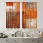 MESHELLY Abstract Burnt Orange Kitchen Curtains,Gray Rust Brown Kitchen Curtains,27.5Wx39H Inch Rod Pocket Watercolor Grey Oil Painting Decor Cool Modern Small Short Window Drapes Treatment 2 Panels