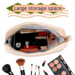 GFU Cosmetic Bags for Women, Seersucker Cosmetic Bag, Travel Toiletry Stripe Makeup Bag, Large Women Aesthetic Organizer Storage Pouch, Girls Handbags Purses, Orange