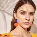 coadipress Wooden Earrings for Women Girls Bohemian Yellow Square Green Round Disc Dangle Drop Geometric Studs Earrings Jewelry (Orange Blue Wood Earrings)