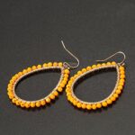Bohemian Boho Beaded Teardrop Dangle Drop Earrings Hollow Sparkly Crystal Gold Wire Wrapped Crystal Earrings for Women Girls Statement Jewelry-orange