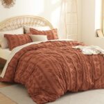 Bedsure Boho Duvet Cover King Size – Tufted Duvet Cover King Size for All Seasons, 3 Pieces Soft Shabby Chic Embroidery Boho Bedding Duvet Cover (Terracotta, King, 104×90)