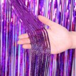 2 Pack 3.2 ft x 9.8 ft Bling Purple Tinsel Curtain Party Backdrop Decorations, Metallic Foil Fringe Backdrop Door for Halloween, Christmas, Birthday Graduation Wedding Party Streamers Photo Backdrop.