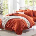 Zzlpp Queen Comforter Set 7 Pieces, Burnt Orange Seersucker Bed in a Bag with Sheets, All Season Bedding Sets with 1 Comforter, 2 Pillow Shams, 2 Pillowcases, 1 Flat Sheet, 1 Fitted Sheet