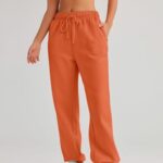 AUTOMET Women’s Trendy Fleece Lined Sweatpants Baggy Juniors Warm Jail Pants Inmate Costume Athletic Trousers Halloween Clothes Orange