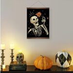 Halloween Gothic Posters Wall Art Print Decor, Funny Skeleton Skulls Wall Art Poster Horror Spooky Wall Decor, Vintage Posters Humor Cute Wall Art Creepy Scary Decor, Black Skull Hanging Posters for