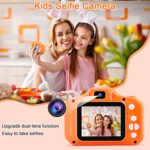 GKTZ Kids Selfie Camera, Children Digital Toddler Camera 12MP Toy Video Recorder, Birthday Gift for 3 4 5 6 7 8 Year Old Boys and Girls with 32GB SD Card – Orange