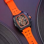 MF MINI FOCUS Mini Focus Men Watch Unique Tonneau Casual Wrist Watches (Chronograph/Waterproof/Luminous/Calendar/24 Hours) Silicon Band Fashion Watch for Men (Black & Orange), (MF0473G.03)