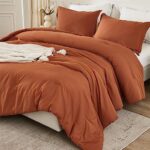 Litanika Comforter Full Size Cotton, Pumpkin Burnt Orange Comforter Solid Color, Terracotta Soft Breathable Bedding Set 3 Pieces for All Season(1 Comforter 79×90 inch, 2 Pillowcases)