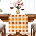 EEIVS Classic Orange and Beige Plaid Table Runner Buffalo Checked Table Runners Rustic Coffee Table Runner for Dining Table Kitchen Home Party Decoration 13×72 Inch