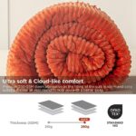 Burnt Orange Reversible Comforter Set for Queen Size Bed, 3pcs Rust Boho Ball Pom Fringe Aesthetic Terracotta Velvet Comforter Set Caramel Pom Pom Quilt, Vitality Cute Fluffy Bedding Set for Women Men