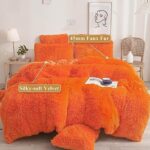 XeGe Plush Faux Fur Duvet Cover Twin Size, Luxury Shaggy Fluffy Orange Comforter Cover 1 PC, Soft Furry Fuzzy Velvet Bedding with Zipper Closure for Bedroom (Queen, Orange)