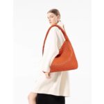 Women Vegan Leather Hand-Woven Tote Handbag Fashion Shoulder Top-handle Bag All-Match Underarm Bag with Purse (Orange)