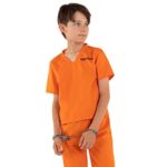 Varuotu Prisoner Costume Orange Kids Jail Criminal Outfit with Hand Cuffs Unisex Convict Fancy Dress Outfit Suit Halloween kids Costumes Boys and Girls