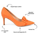 Journee Collection Womens Marek Pointed Toe Pumps Slip On Heel with Fanned Ruffle Accent, Orange, 8