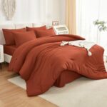 Litanika Burnt Orange Comforter King Size Set – 7 Pieces Terracotta Bed in a Bag King Beddding Comforter Sets, Plain Lightweight Bed Set with Comforter, Sheets, Pillowcases & Shams