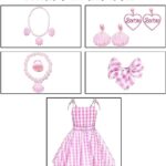 Gheecry Pink Costume Dress for Girls, 2023 Movie Cosplay Costumes Kids Party Halloween Dress Up Suit 2-13Y (Pink, 110(4-5Y))