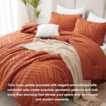 CozyLux Queen Comforter Set Burnt Orange – 3 Pieces Terracotta Boho Tufted Shabby Chic Bedding Comforter Set for All Seasons, Chevron Bedding Sets with Comforter & 2 Pillow Shams