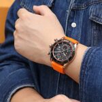 MEGIR Men’s Sports Analogue Chronograph Luminous Quartz Watches with Stylish Orange Silicone Strap for Gifts (2211 Orange)