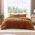 WRENSONGE Burnt Orange King Size Comforter Set, 3 Piece Soft Microfiber King Comforter Set(1 King Size Comforter with 2 Pillow Shams) – Terracotta Warm King Bedding Set Suitable for All Seasons