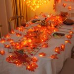 YEGUO 2 PCS Thanksgiving Decorations for Home, Thanksgiving Lights Battery Operated, Total 20ft 40 LED Lighted Fall Garland Maple Leaves for Halloween Holiday Autumn Harvest Fall Thanksgiving Decor