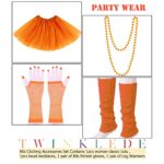 TWINKLEDE Women Neon Costume Accessories Necklace Gloves Leg Warmers Tutu Skirt Set 80s Party Accessory for Women (Orange 4PCS)