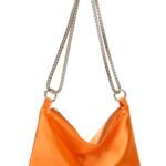 YIKOEE Women’s Satin Evening Clutch Purse Chain Small Shoulder Bag (Orange)