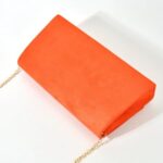 QWINEE Women’s Velvet Clutch Purse Bags with Metal Decor Evening Party Mini Square Handbags Shoulder Bag Orange one-size